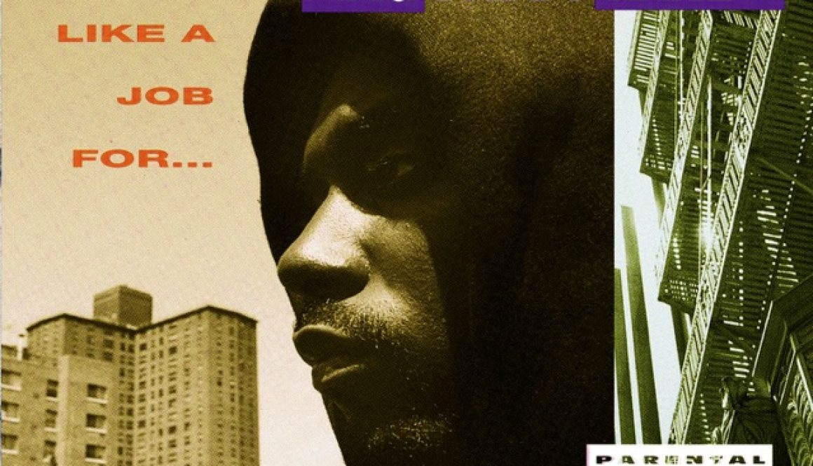 Album cover for Big Daddy Kane's 1993 album, Looks Like a Job For..., showing the rapper in a superhero-esque pose, possibly on a rooftop, symbolizing his mission to "save" Hip-Hop.