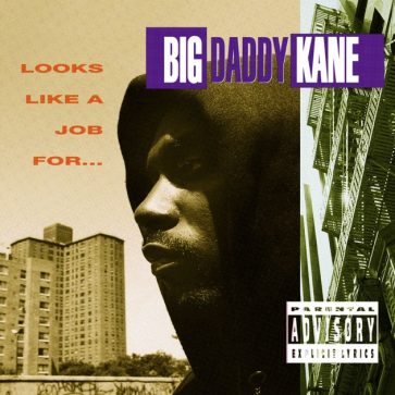 Album cover for Big Daddy Kane's 1993 album, Looks Like a Job For..., showing the rapper in a superhero-esque pose, possibly on a rooftop, symbolizing his mission to "save" Hip-Hop.