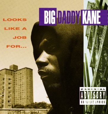 Album cover for Big Daddy Kane's 1993 album, Looks Like a Job For..., showing the rapper in a superhero-esque pose, possibly on a rooftop, symbolizing his mission to "save" Hip-Hop.